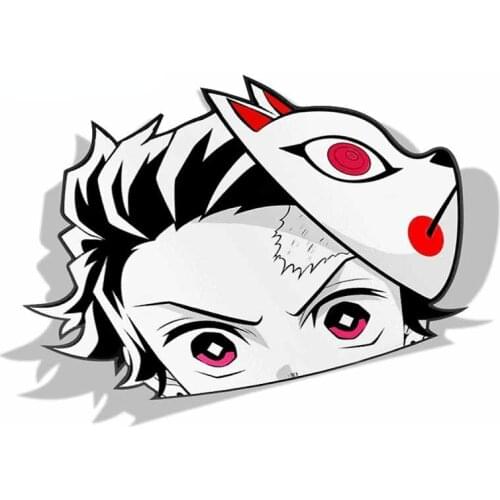 Tanjiro Kamado Demon Slayer Peek Anime Big Head Vinyl Transfer Car Sticker JDM Window Trunk Decal Window Windshield Accessories