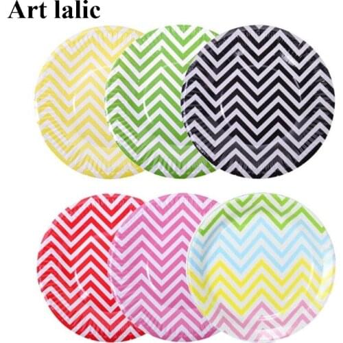 12Pcs/Set 7'' Colorful Wave Striped Chevron Paper Plates for Valentine Birthday Wedding Party Tableware Party Supplies CP062