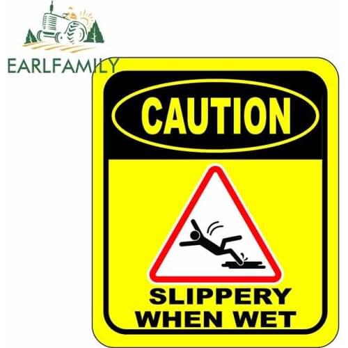 EARLFAMILY 13cm x 11.1cm for Caution Slippery When Wet Bathroom Wet Floor Sign Funny Car Stickers Bumper RV VAN JDM Vinyl