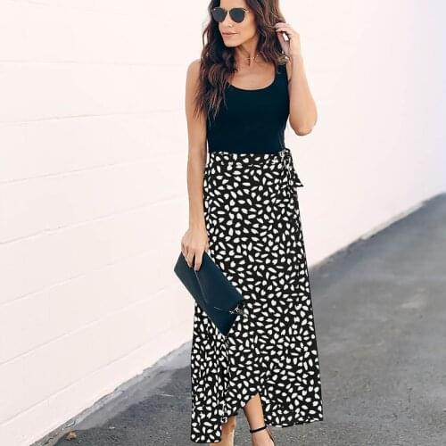 Polka Dot Printed Long Maxi Skirt Women Fashion Summer Ladies Split High Waist Skirts Female Clothing Street Hipster Skirts