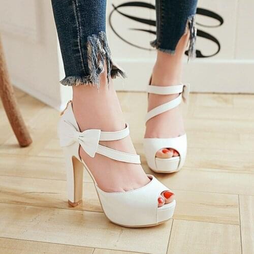 Ladies Sexy Sandals Super High Heels Sexy Waterproof Platform Sandals Party Shoe Cute Bow Fish Mouth SandalsLarge Size 33-43