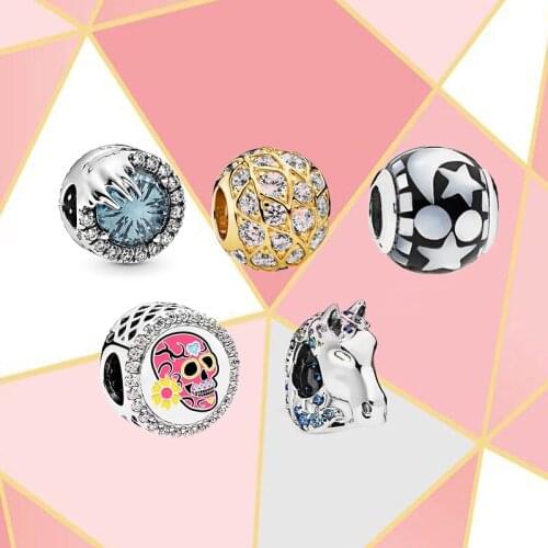 2021 New S925 Sterling Silver Snowflake Blue Crystal Stone Water Horse Charm Five pointed Star DIY Bracelet Female Wild