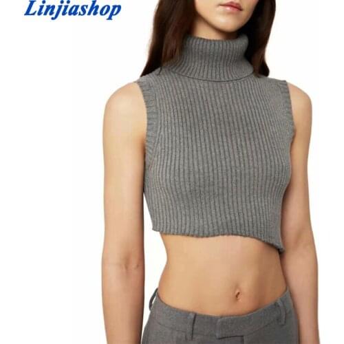 New high collar tight thin sleeveless crop top womens all-match simple solid camis color short irregular navel top summer