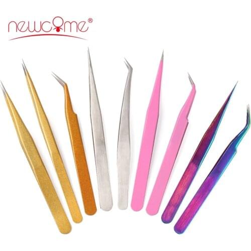 1pc Colorful Tweezer Graft Eyelash Extension Stainless Steel Tweezers Eyelashes Curved/Straignt Beauty Professional Makeup Tools