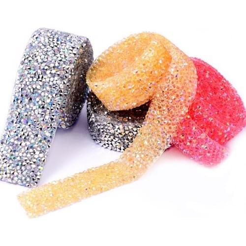 1Yard 15-30mm Fashion Rhinestone Self-adhesive Resin Crystal Decoration For DIY Crystal shoes dress Gift box Garment Hat Shiny
