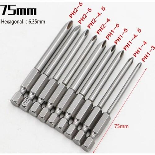 9pcs Magnetic Hexagon Screwdriver Bit S2 Steel 1/4 Inch Hex Shank Screw Drivers Set 75mm Length