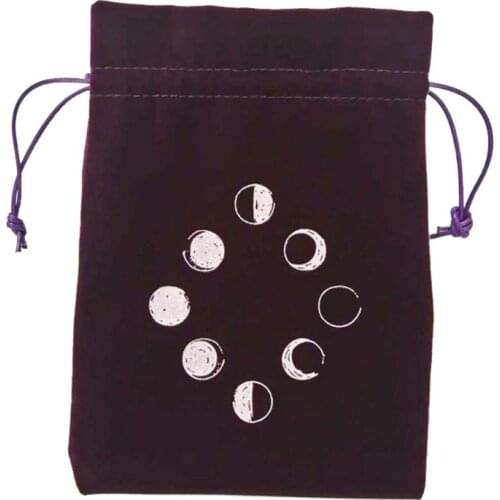Velvet Tarots Storage Bag Moon Phase Oracle Card Divination Bag Board Game Toy Jewelry Home Mini Drawstring Package