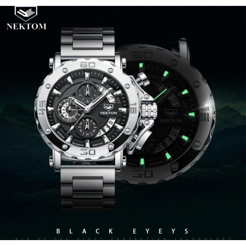 NEKTOM Mens Watches Quartz Watch Waterproof Watches Steel Strap Wristwatch Watches For Men Military Watch Clock Sports Watches