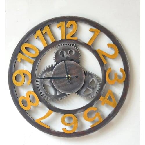 14inch Retro gear wooden wall clock roman numerals vintage nostalgic restaurant decoration wall clock