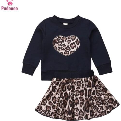 Kids Children Baby Girls Clothes Set Long Sleeve Sweatshirt Tops and Leopard Printed Skirt Little Girl Outfits 1-6 Years