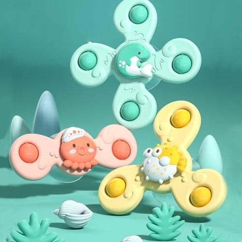 Baby Bath Toys Spin Top Toy for Children Bathing Sucker Spinner Suction Cup Montessori Toy for Kids 2 To 4 Years Rattles Teether