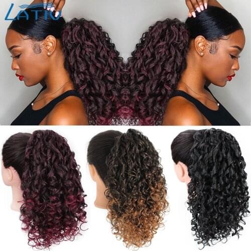 Stamped Glorious Long Kinky Curly Ponytail Extensions Drawstring Ponytail Black Mixed Red Color with Clip-in Hairpiece Afro Hair