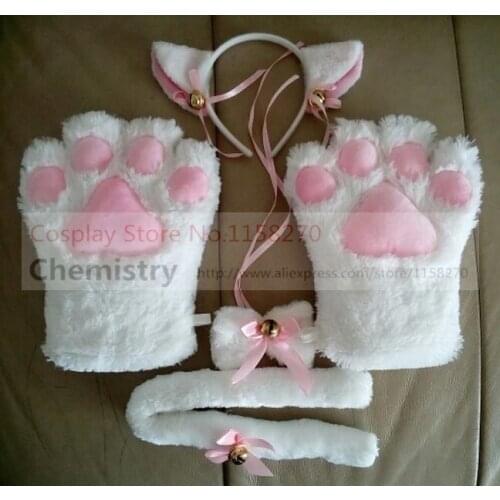 Cat Neko ears gloves tail bow tie Cosplay Costume