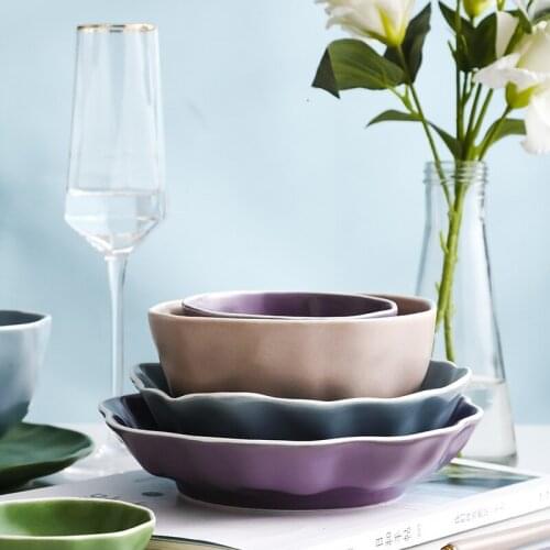 Ceramic Dinner Plates Dishes Flower Shape Cake Food Plate Salad Bowl Tableware Dish Bowl for Restaurant Store