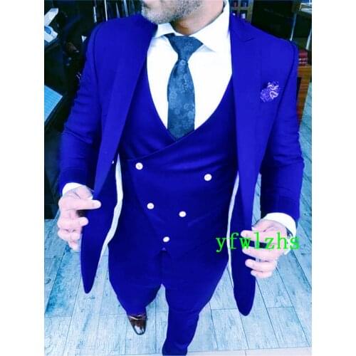 Handsome Groomsmen Peak Lapel Groom Tuxedos Wedding Dress Men Suits Blazer Prom Dinner (Jacket+Pants+Tie+Vest) A7110