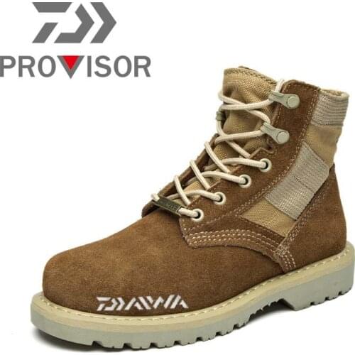 Daiwa Fishing Genuine Leather Shoes Comfortable First Layer Cowhide Sneakers Men Outdoor Breathable Non-Slip Casual Martin Boots