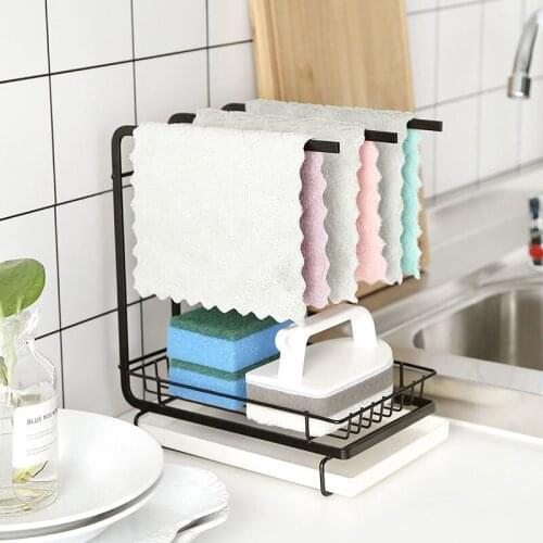 Kitchen Rag Rack Punch-Free Wall-Mounted Drain Organizer Kitchen Dishcloth Storage Rack Household Hardware Accessories Holder