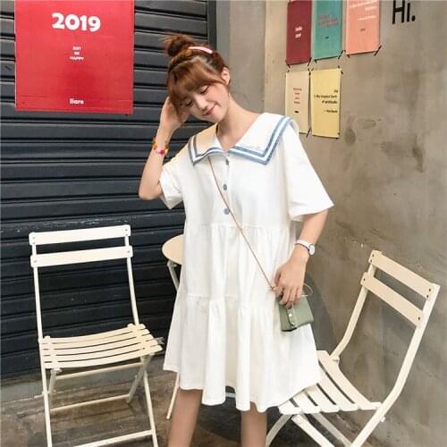 Lolita Sailor Dress for Women Summer Short Sleeve Fit White Uniform Loose Japan Harajuku Knee Length A Line Dresses Party Club