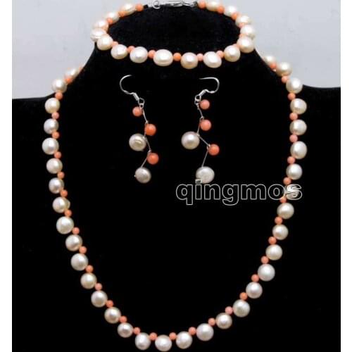 Small 7-8mm Pink Flat Round side drilled Natural FW pearl and 3-4mm Pink Coral Necklace set-nec6400