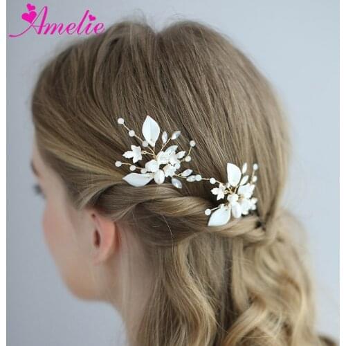 Fashion Flower Crystal Gold U Shape Clips Jewelry Bridal Hair Accessories Wedding Headpiece Hair Pin