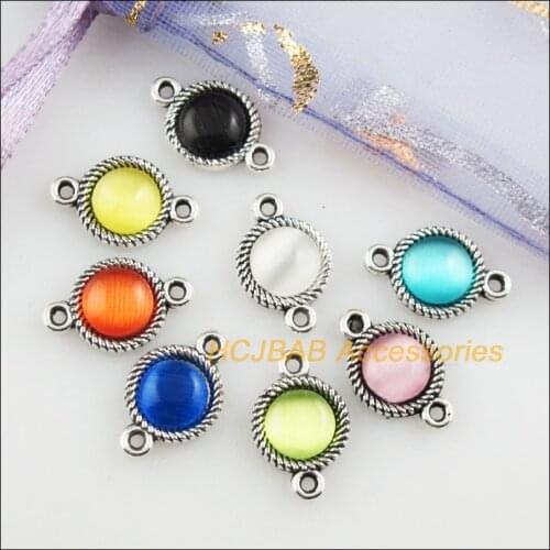 Fashion 24Pcs New Round Charms Tibetan Silver Stone Mixed Connectors 8.5x13.5mm