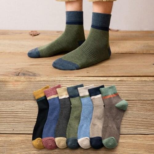 Men Parallel Tube Socks Winter Thickening Japanese Retro Mens Socks Ethnic Style Color Matching Socks 5 Pairs