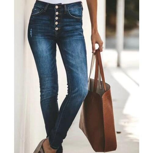 Autumn and Winter New Womens Pants High Waist Slimming Fashion Casual Trend Tight-fitting Hip Womens Nine-point Jeans WS127