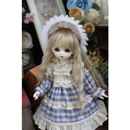 BJD Doll Clothes for 1/3 1/4 1/6 Blythes Size Giant doll clothes blue Plaid Sweet Retro doll accessories (Skirt + Tiara)