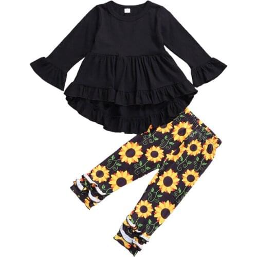 Toddler Girl Clothes Outfits 2020 Long Sleeve Trousers Suit Solid T-shirt Flower Pants Children Spring Autumn Clothing 1-6Years