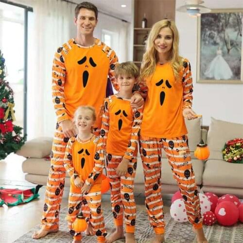 Family Matching Outfits 2021 Halloween Pumpkin Father Mother & Kids Pajamas Sets Mom Baby Mommy and Me Clothes Tops+Pants