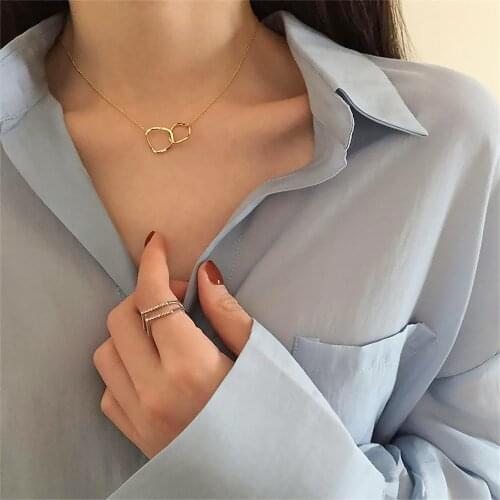 FNIO FNIO Double Circle Interlock Clavicle Short Necklace Gold Silver Color Necklace For Women collares 2021 Jewelry