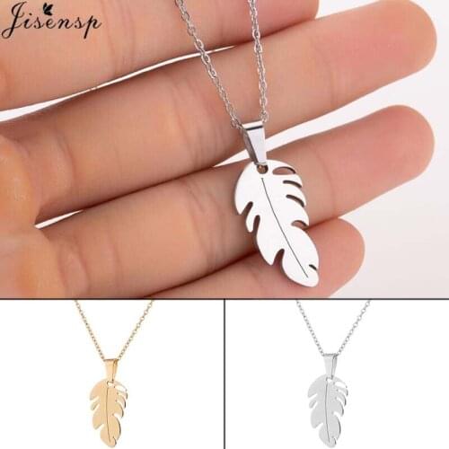 Jisensp Stainless Steel Feather Pendant Necklace Ladies Minimalist Leaf Necklace Choker for Women Bohemian Fashion Jewelry Gift