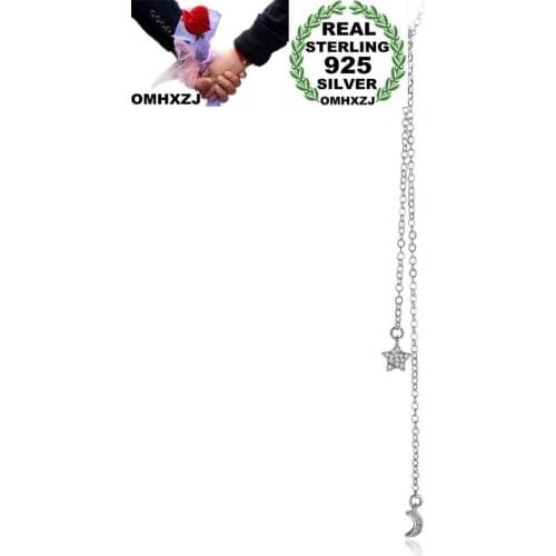 OMHXZJ Wholesale Personality Fashion OL Woman Girl Party Wedding Gift White Star Moon Tassel 925 Sterling Silver Necklace NC14