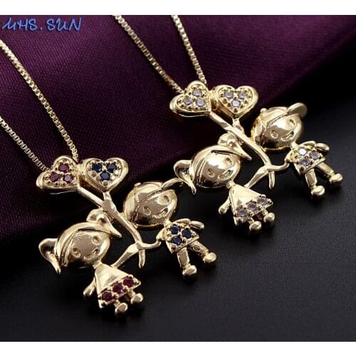 MHS.SUN Boy and Girl Pendant Necklace Family Necklace Cubic Zirconia Necklace Mother Gift Women Fashion Choker Jewelry 1Pcs/lot