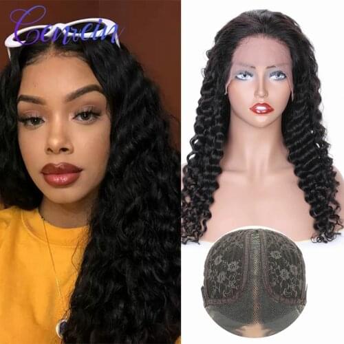 Deep Wave Wig Transparent Lace Frontal Wigs Long Remy Brazilian T PART Wet And Wavy Deep Wave Frontal Wig Curly Human Hair Wig