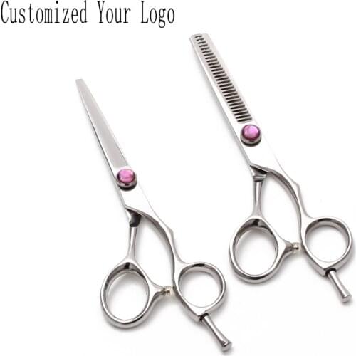 6" JP 440C Customized Logo Hairdressers Scissors Cutting Shears Thinning Scissors Professional Hair Scissors Finger Rest C9014