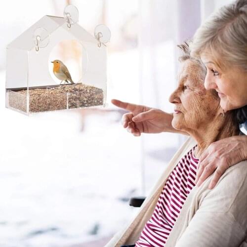 Window Birds Feeder Weather Proof House Shape Clear Acrylic Feeder with 3 Sucker for Outdoors Songbird SDF-SHIP