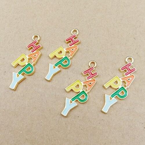 Rainbow Colors Enamel Alloy Charms Happy Lettter DIY Jewelry Findings Ornament Accessories Oil Drop Metal Pendants 60pcs 11*29mm