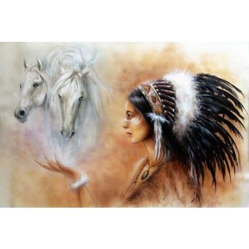 Handmade Diamond Mosaic Rhinestones 5D Diy Diamond Painting Full Square/Round Diamond Embroidery "Indian girl and horse" TY94