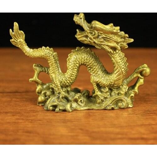 Old Chinese Handwork Brass Carved Dragon Play Bead Statue Rare Zodiac Animal Statue Home Decoration