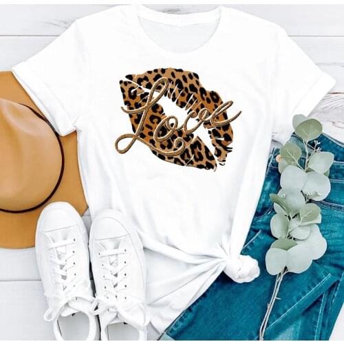Women Clothing Leopard Lip Fashion Ladies Printing Short Sleeve Summer Clothes Print Tshirt Female Tee Top Graphic T-shirt