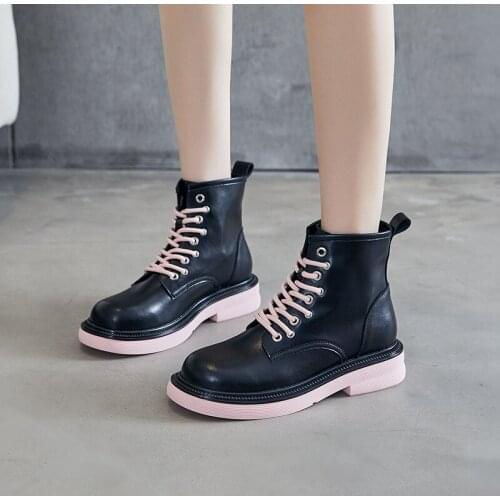 YSHUNIJ Martin boots womens 2021 new leather lace up simple spring and autumn thin rubber thick soled single boot