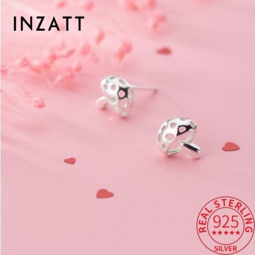 INZATT Real 925 Sterling Silver Hollow Mushroom Stud Earrings For Fashion Women Fine Jewelry Punk Accessories Dropshipping