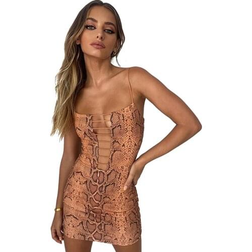Backless Sexy Mini Dress Women Summer Hollow Out Long Sleeve Slim Snake Print Dresses Woman Fashion Bodycon Dress
