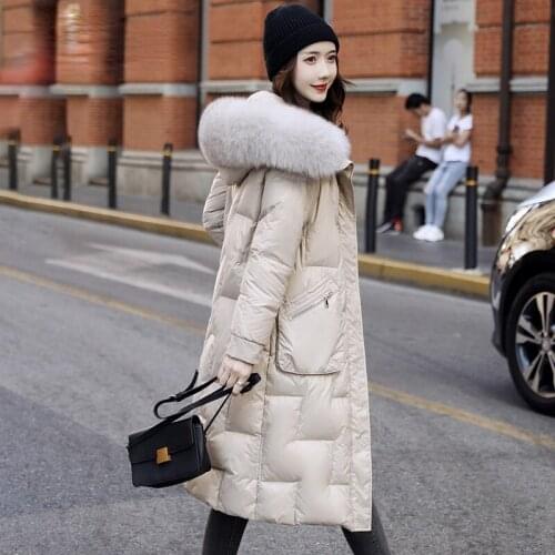 White Duck Down Coat Female Winter 2021 Natural Raccoon Fur Collar Jacket Women Hooded Warm Thick Parkas Jaqueta Feminina Gxy166