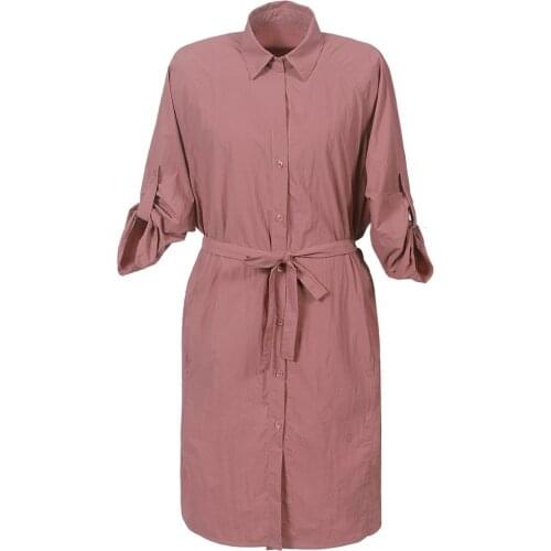 SX Autumn Summer Women Brick red Korean Leisure time vintage Style Slim fit Shirt Dress Long Sleeve Knee Length Midi Dress