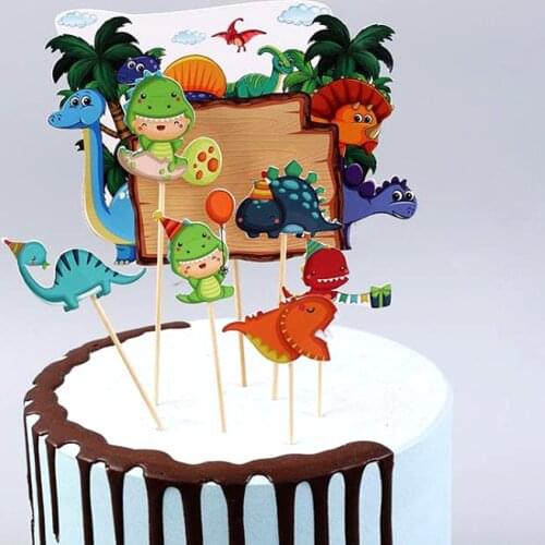 1set/lot Dinosaur Theme Baby Shower Happy Birthday Party Supplies Cake Picks Decoration DIY Cupcake Toppers Boys Kids Favors