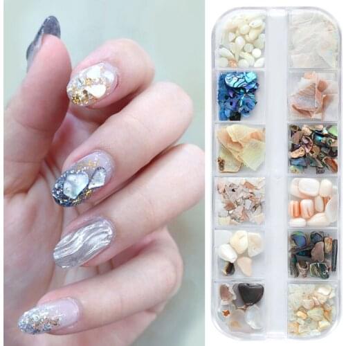 Swarovska 1 Box Mixed Natural Sea-shell Abalone Slices Gradient Crushed Stone 3D Nail Art Decorations UV Gel Design Manicure