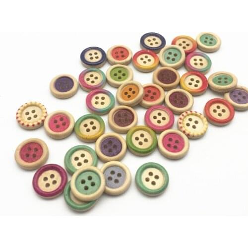 100pcs 15mm Natural Mixed 4 Holes Wood Buttons Painted Round Sewing DIY Button Embellishments For Scrapbooking