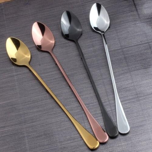 1000pcs/lot Stainless steel spoon golden black colorful silver electroplated long ice spoon stir coffee spoon tableware